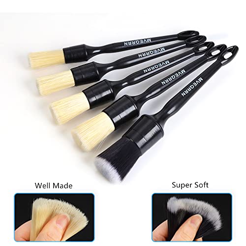 Boars Hair Ultra Soft Detailing Brushes Set - 4 Pcs Premium Natural Boars Bristles with 1 Pcs Duster Detail Brush