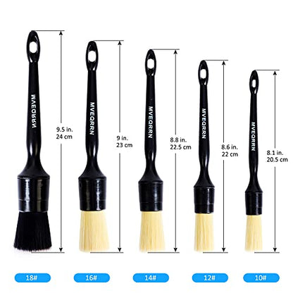 Boars Hair Ultra Soft Detailing Brushes Set - 4 Pcs Premium Natural Boars Bristles with 1 Pcs Duster Detail Brush