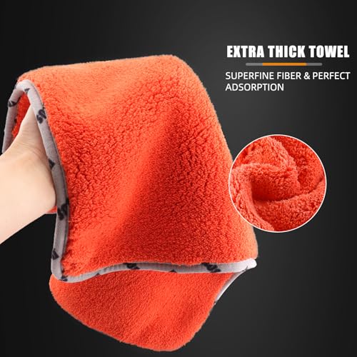 SPTA Car Microfiber Towels, 3Pcs Microfiber Car Cleaning Cloths, Upgraded 1200gsm Ultra-Thick Cars Drying Towel Microfiber for Car and Home Polishing Washing and Detailing 16'' x 16''(3 Pack)