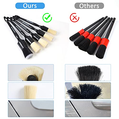 Boars Hair Ultra Soft Detailing Brushes Set - 4 Pcs Premium Natural Boars Bristles with 1 Pcs Duster Detail Brush