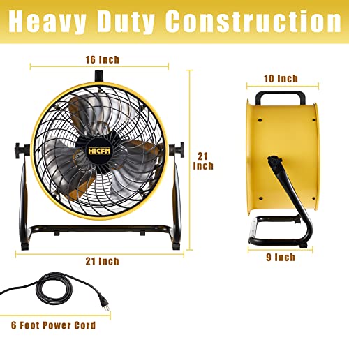 16" High-Velocity Drum Air Circulator Fan - 2800 CFM Turbo Shop Fan With 360° Pivoting Head & 3-Speed 1/4 HP Motor