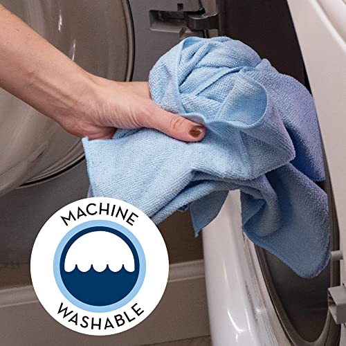 S&T INC. 100 Pack Microfiber Cleaning Cloth, Bulk Microfiber Towel for Home, Reusable Microfiber Towels for Cars, Light Blue, 11.5 in. x 11.5 in., 100 Count