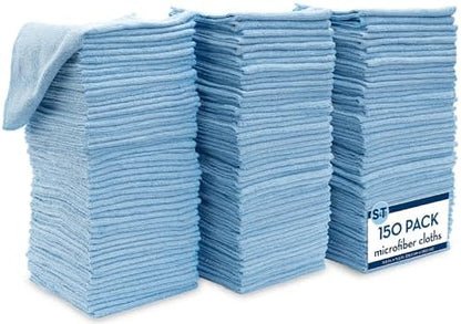 S&T INC. 100 Pack Microfiber Cleaning Cloth, Bulk Microfiber Towel for Home, Reusable Microfiber Towels for Cars, Light Blue, 11.5 in. x 11.5 in., 100 Count