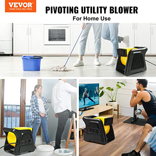 VEVOR Pivoting Utility Fan, 600 CFM High Velocity Floor Blower for Drying, Cooling, Ventilating, Exhausting, 300° Blowing Angle Air Mover, Portable Carpet Dryer Fan for Home, Work Shop