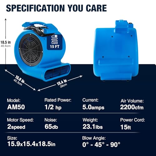 Mounto 1/2hp Air Mover Floor Drying Blower Fan