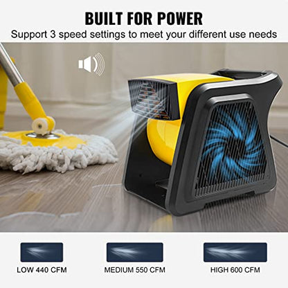 VEVOR Pivoting Utility Fan, 600 CFM High Velocity Floor Blower for Drying, Cooling, Ventilating, Exhausting, 300° Blowing Angle Air Mover, Portable Carpet Dryer Fan for Home, Work Shop