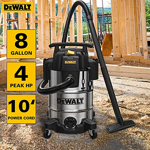 DEWALT DXV08S 8 Gallon Wet/Dry Vacuum, 4 Peak HP Shop Vacuum, Stainless Steel Tank