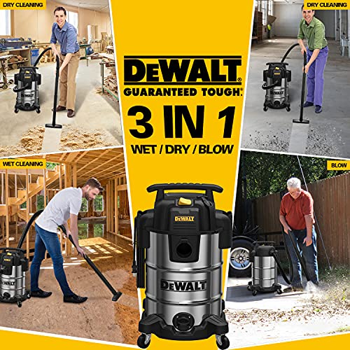 DEWALT DXV08S 8 Gallon Wet/Dry Vacuum, 4 Peak HP Shop Vacuum, Stainless Steel Tank